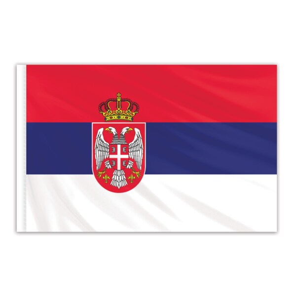 Global Flags Unlimited Serbia Indoor Nylon Flag with Seal 3'x5' with Gold Fringe 202884F
